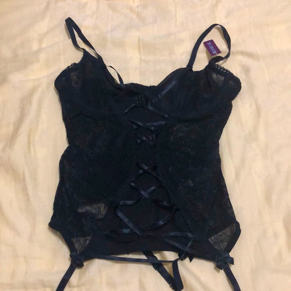 Adore Me black corset lingerie top NWT